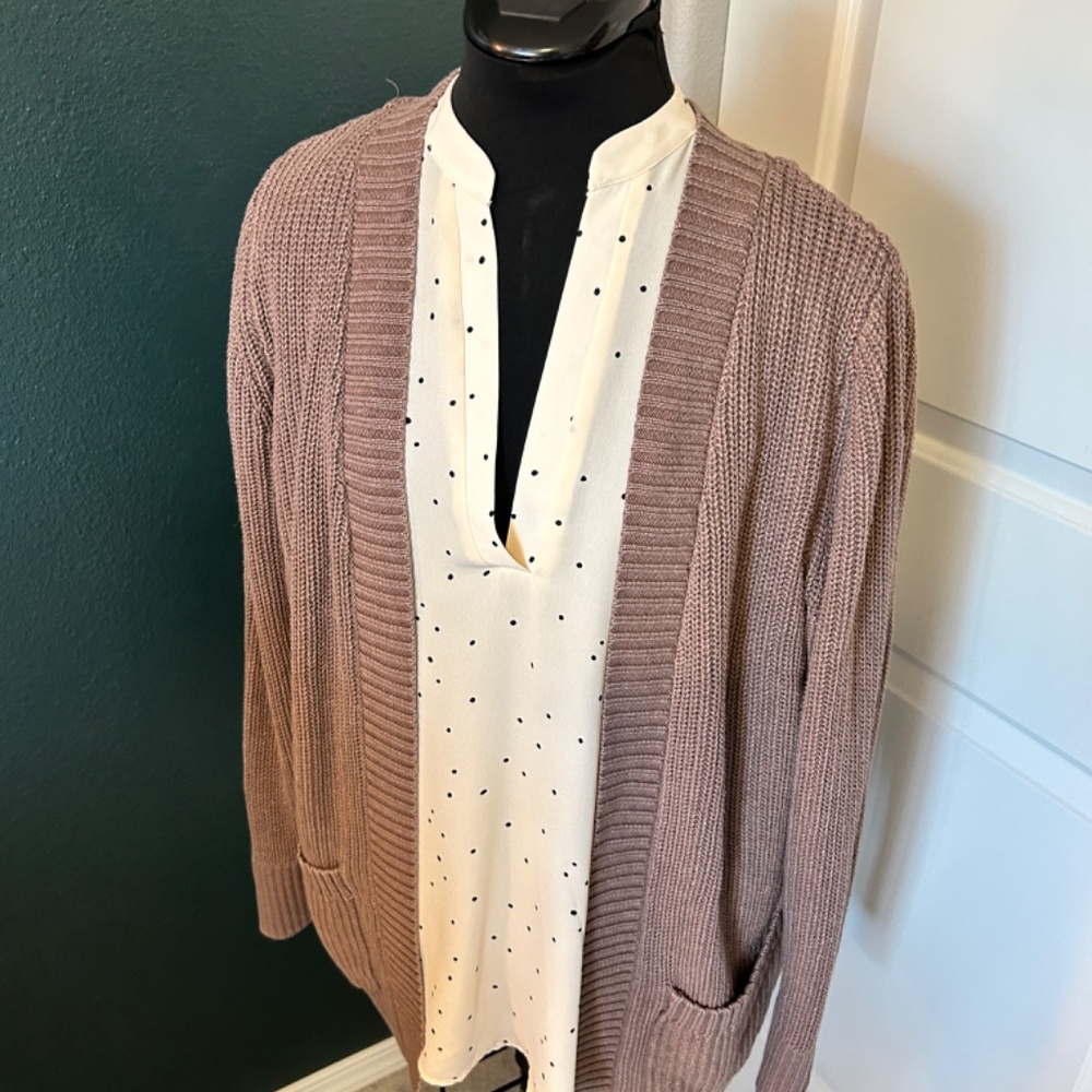 Pique Two Pocket Ribbed Cardigan Brown M
